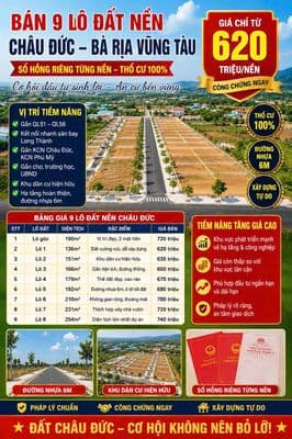 Bán 9 Lô Đất Nền Châu Đức Sổ Riêng Thổ Cư 100%, Giá Từ 620 Triệu/Nền