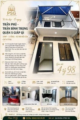 Trần phú -trần bình trọng-q5 giáp q1-24m²-3tầng xe hơi đỗ cửa-chỉ 4t98