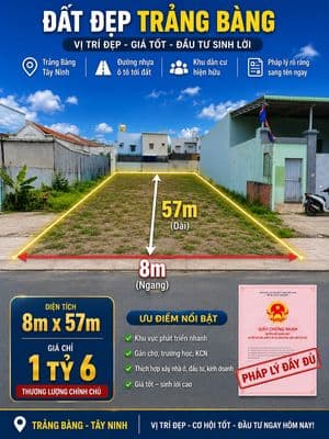 đất trung tâm Trảng Bàng 8mx57m full thổ cư