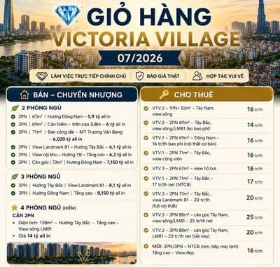 Victoria Village căn 2PN từ nội thất cơ bản giá 14tr/th- Full nội thất