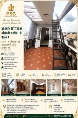 Nguyễn tất thành-gần cầu khánh hội- q4- 53m²- 4tầng btct-xe hơi đỗ cửa