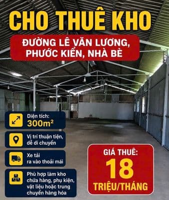 Cho thuê kho Lê Văn Lương, 300m² – giá chỉ 18 triệu/tháng