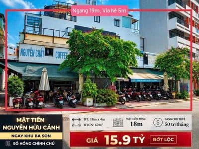 Hàng mới hàng mặt tiền nguyễn hữu cảnh . dt: ngang 18m x 4m