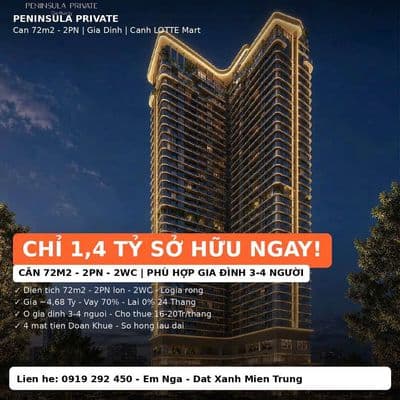 Chỉ 1,4 Tỷ Sở Hữu Căn 2PN 72m2 Peninsula Private - Cạnh Lotte Mart