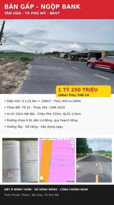 5x21,8 full thổ cư -Tân Hoà , phú Mỹ -Mặt tiền nhựa , cần bán gấp