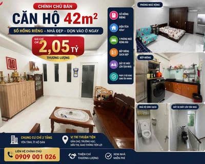 Chính chủ bán căn hộ 42m² - sổ hồng riêng - nhà đẹp - giá 2,05 tỷ