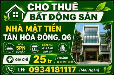 Cho thuê nhà mặt tiền đường tân hòa đông