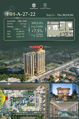 Căn hộ 2PN The BLOOM Thanh Xuân, 77.7m2, từ 4.771 tỷ vốn tự có