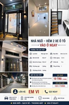 Cho Thuê Nhà NC đẹp hẻm Xe Hơi Tân Bình Ni Sư Huỳnh Liên