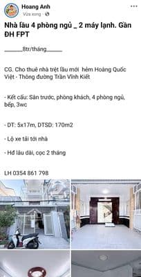 Nhà hẻm Hoàng Quốc Việt cho thuê 8tr/tháng