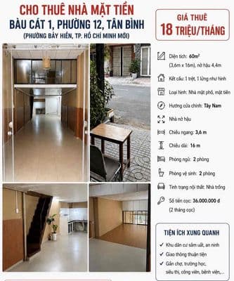 Cho Thuê Nhà NC Mặt Tiền Bàu Cát 1,Tân Bình