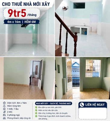 Cho Thuê nhà mới xây 4*16,hẻm thông 6m Phan Huy Ích
