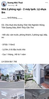 Nhà 2 phòng ngủ đường Trần Văn Nghiêm, 6.5tr/tháng