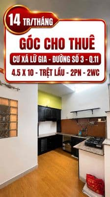 Ngay q.10 – cư xá lữ gia, quận 11 - hẻm xe hơi chỉ 14tr/tháng
