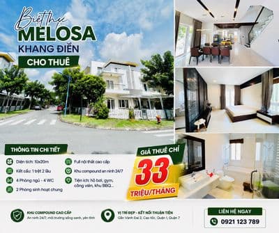 Bt song lập view công viên -melosa khang điền -10x20m full nt -bv 24/7