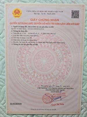 Chính chủ bán 86,6m2 đất full thổ cư sẵn sổ trung tâm phú quốc