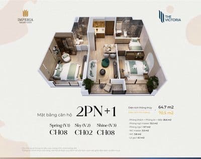 Chính chủ bán V2.1508 65m 5 tỷ VICTORIA VINHOMES SMART CITY