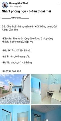 Nhà 1PN KDC Hồng Loan cho thuê 4tr/tháng