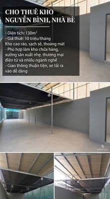Cho thuê kho Nguyễn Bình, Nhà Bè – 130m² – chỉ 10 triệu/tháng