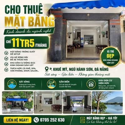 Cho thuê mặt bằng trung tâm gần cầu Tiên Sơn gần sông, biển chỉ 11tr5