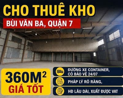 Cho thuê kho Bùi Văn Ba, 1.300m² – kho lớn, vận hành logistics