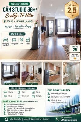 Tìm chủ mới cho căn Studio 36m2 Ecolife Tố Hữu