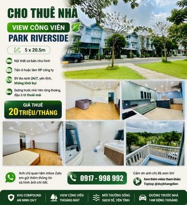 Nhà view công viên park riverside -5x20m nt gần full - 4pn 4wc -3 tầng
