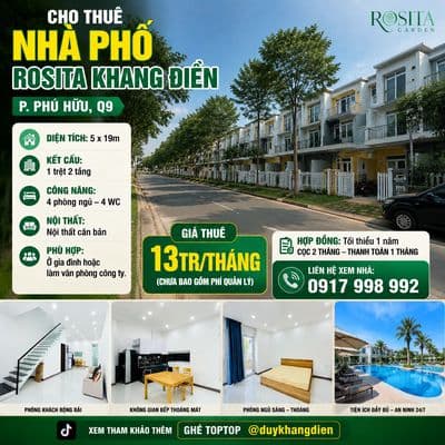 Nhà phố rosita khang điền - nguyễn duy trinh q9 -3 tầng - 4pn 4wc ntcb