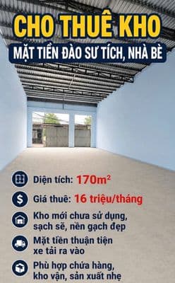 Cho thuê kho mặt tiền Đào Sư Tích, 170m² – kho mới chưa sử dụng