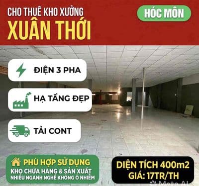𝐊𝐇𝐎: 400m2 17tr/th, nền gạch men, có vp, Xuân Thới , Hóc Môn