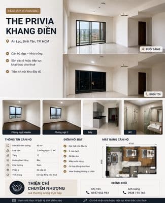Chính chủ Privia Khang Điền Bình Tân - 63m vuông 2pn 2wc - đã có sổ