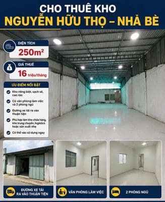 Cho thuê kho Nguyễn Hữu Thọ, Nhà Bè – 250m² – 16 triệu/tháng