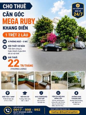 Nhà phố mega ruby khang điền - 11x15m - nt cơ bản 4pn - tiện làm cty