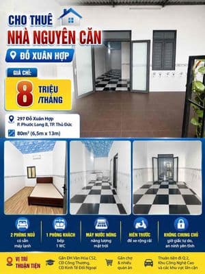 (8tr) Cho thuê nhà 80m2 ( 6.5 x 13), 2pn, ngay gần Đại học văn hoá PLB