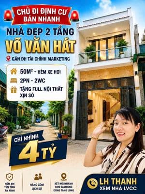 (4.45tỷ) Bán nhà 2 tầng Võ Văn Hát gần Đh Tài chính Marketing, hẻm 5m