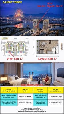 S-light tower căn 1pn+1/49.3m2 giá 2.482 tỷ - hòa xuân - đà nẵng