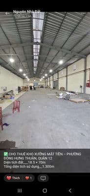 Cho thuê kho xưởng 19x70m đường xe công ngay khu cn tân bình