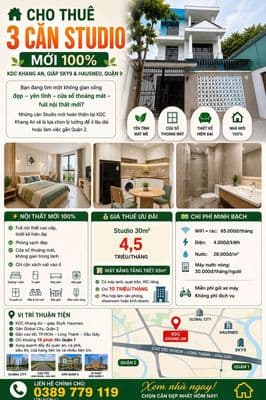 cho thuê kdc khang an quân9 : 1pn 1wc studio full nội thất mới xịn