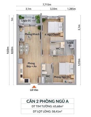 Còn 1 căn 2pn 70m2 NOXH K Home Avenue Nhơn Trạch