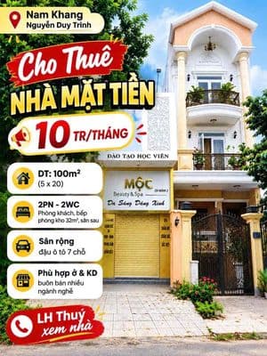 cho thuê nhà mặt tiền KDC Nam Khang Nguyễn Duy Trinh.P.Long Trường.Q9