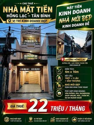 Cho thuê nhà MT số 7 Hồng Lạc. 4 tầng mới sửa. Giá 22 triệu