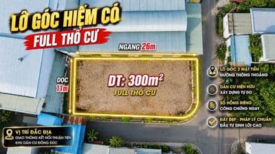 Bán đất lô góc 300m² sát KCN Tân Uyên, 4.6 tỷ