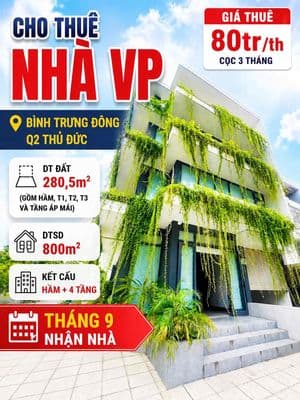 (80tr) Cho thuê nhà VP Bình Trưng - 5 tầng - 800m2 dtsd