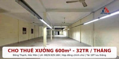 Chủ cho thuê xưởng Hóc Môn 600m trệt lầu, tải 10T sạch đẹp