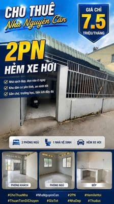 Nhà nguyên căn 2pn trường thọ gần metro 7.5 triệu