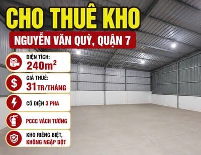 Cho thuê kho Nguyễn Văn Quỳ, 240m² – điện 3 pha – PCCC vách tường