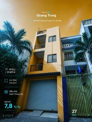Gấp! HXH 597 Quang Trung P11 4x15,5 CN 61m2 3,5L 5PN chỉ 7,79 Tỷ TL
