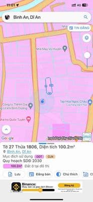 Bán đất gần chợ Bình An, Dĩ An, 100m2