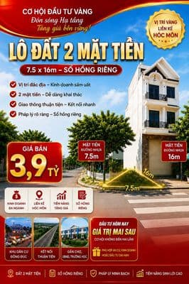 Đất nền 2 mặt tiền – ngay cầu lớn hóc môn | giá 3,9 tỷ