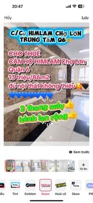 Himlam Chợ Lớn Q6 căn mới 100% cho thuê 13tr đủ nt cao cấp xem mê tui